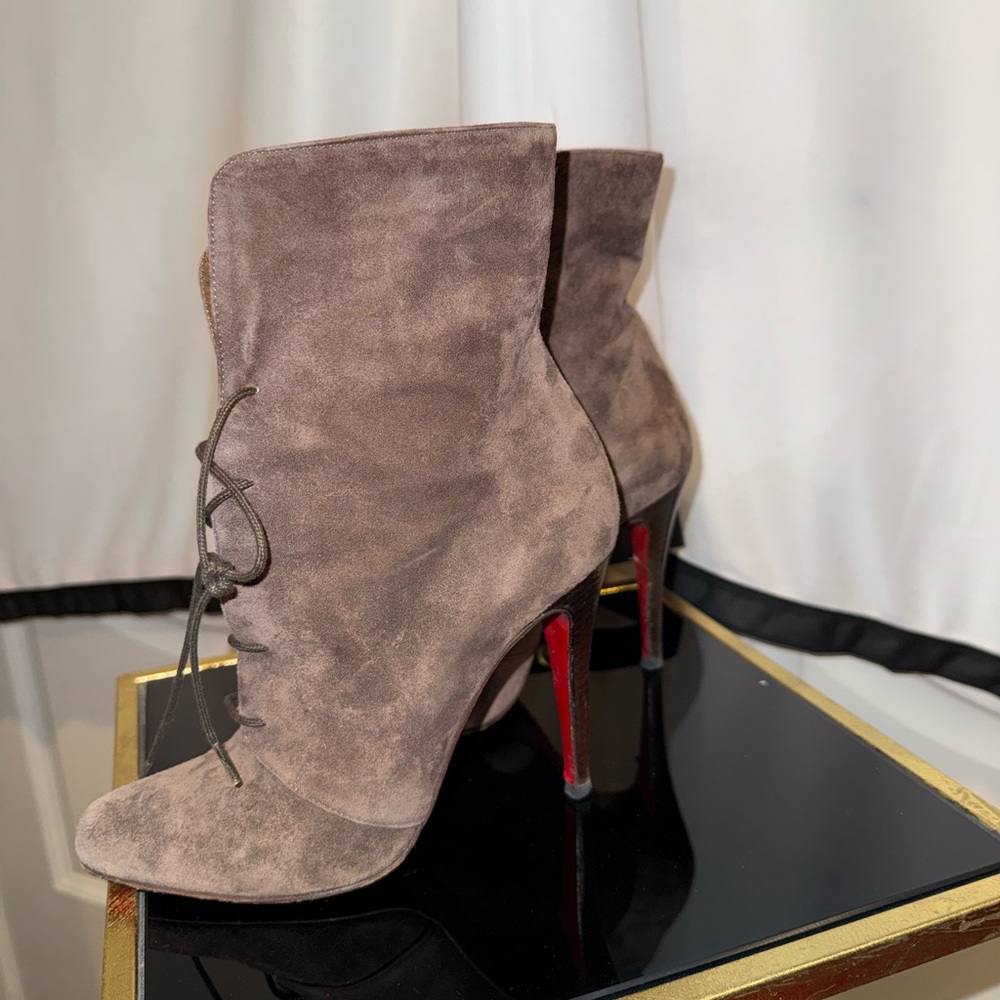 Christian Louboutin Brown suede lace-up ankle boots